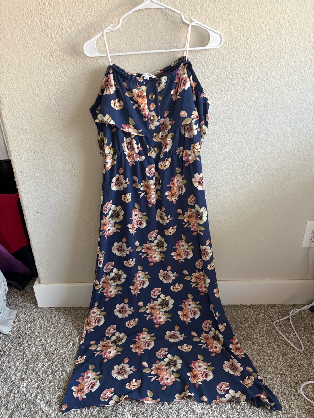 Navy Floral Maxi Dress with Spaghetti Straps